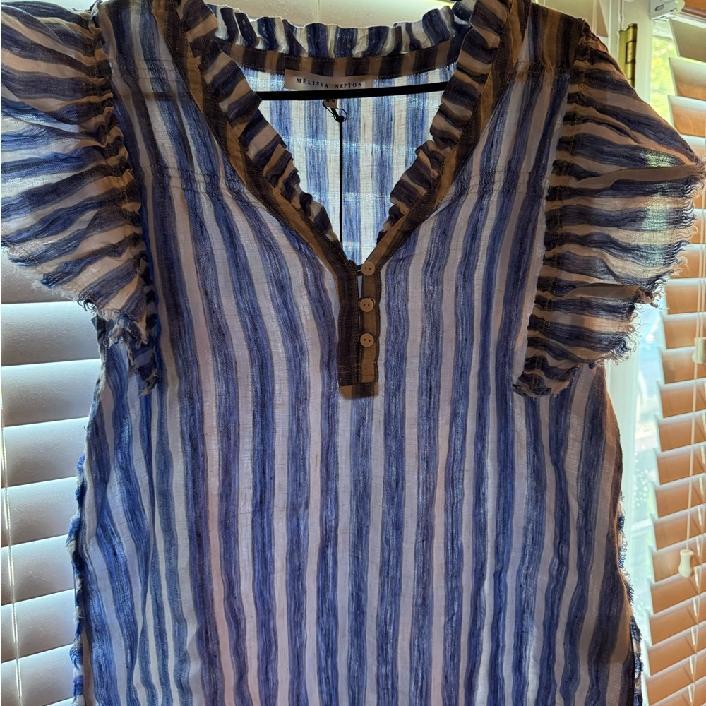 Navy and white summer blouse